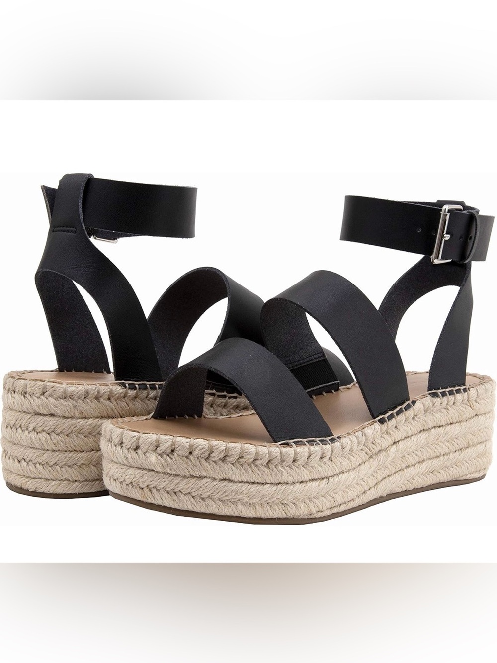 Women's Black Ankle-Strap Espadrille Platform Sandals